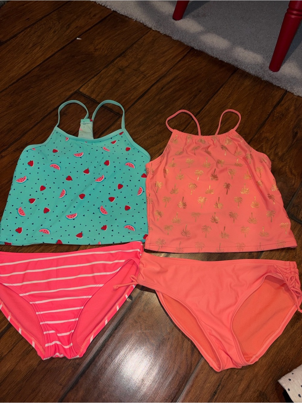 Old Navy Girls Aqua Watermelon & Coral Palm Tankini Bikini Set